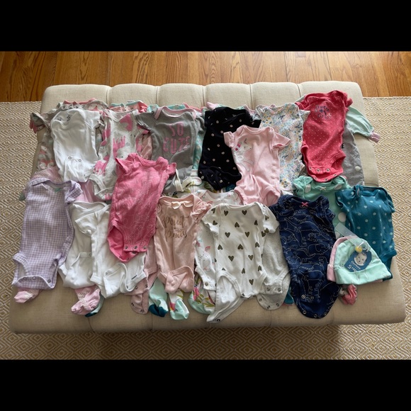 Lot of 31 newborn Infant Girl Sleepers and Onesies Gently Used Condition! - Picture 1 of 9